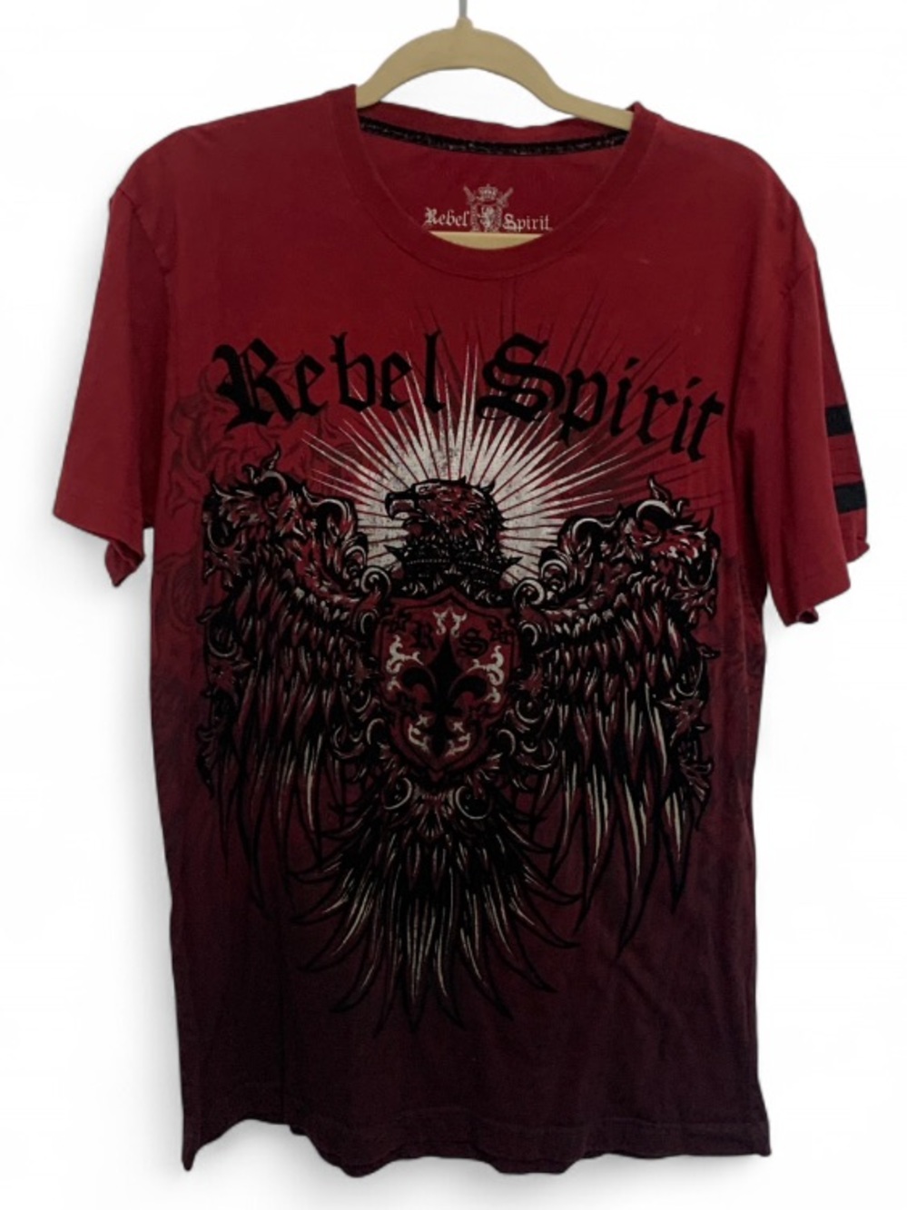 Rebel Spirit Men's Burgundy Red Eagle Graphic Short Sleeve Tee with Black Crest
